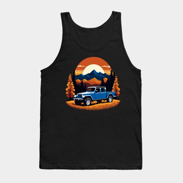 Jeep Gladiator Fall Mountain Scene With Retro Sunset Tank Top by SunGraphicsLab